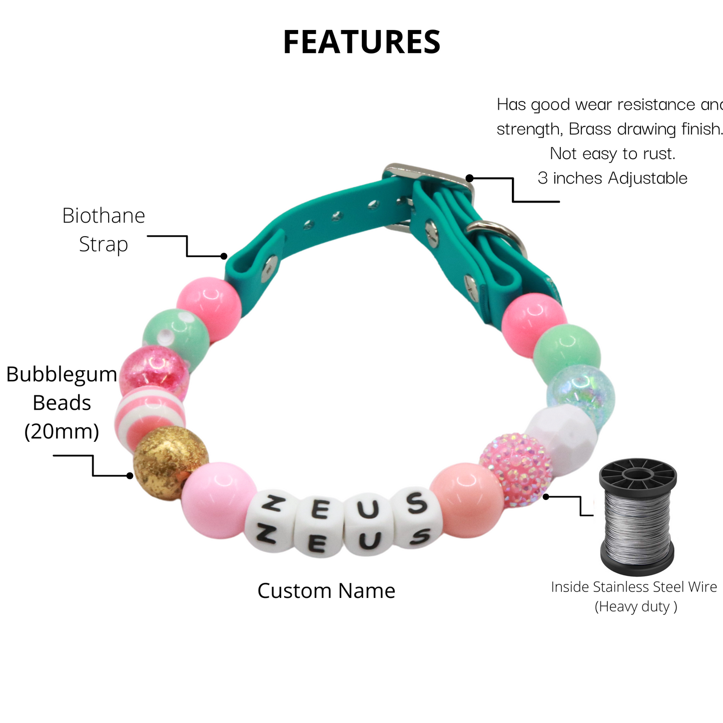 Easter Beaded Name Dog Collar- Adjustable