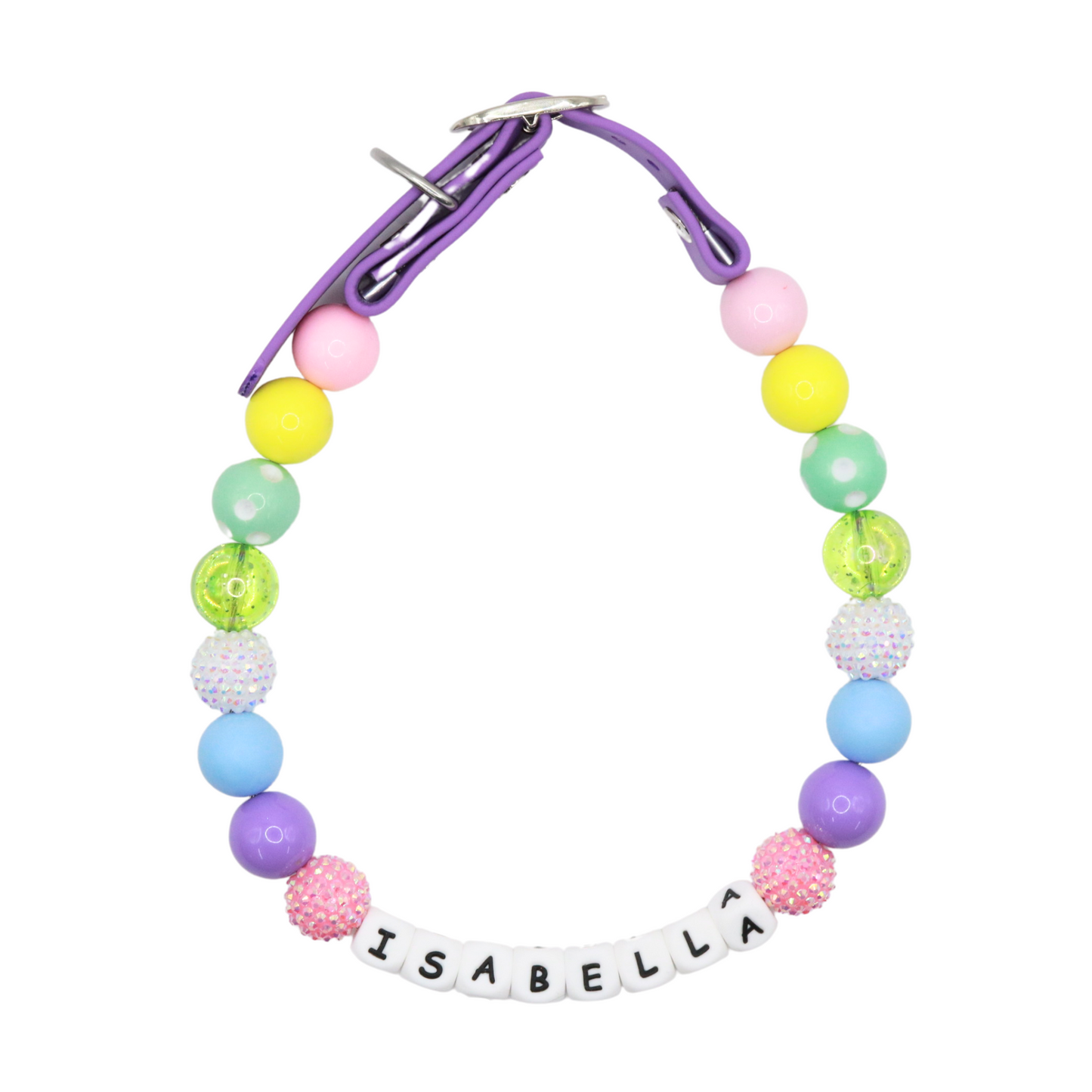 Adjustable Beaded Name Dog Collar-Rhinestone Beads 20MM