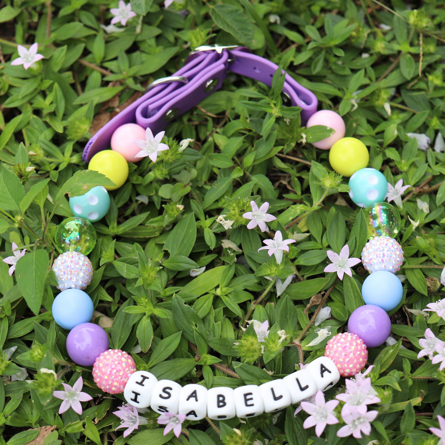 Adjustable Beaded Name Dog Collar-Rhinestone Beads 20MM