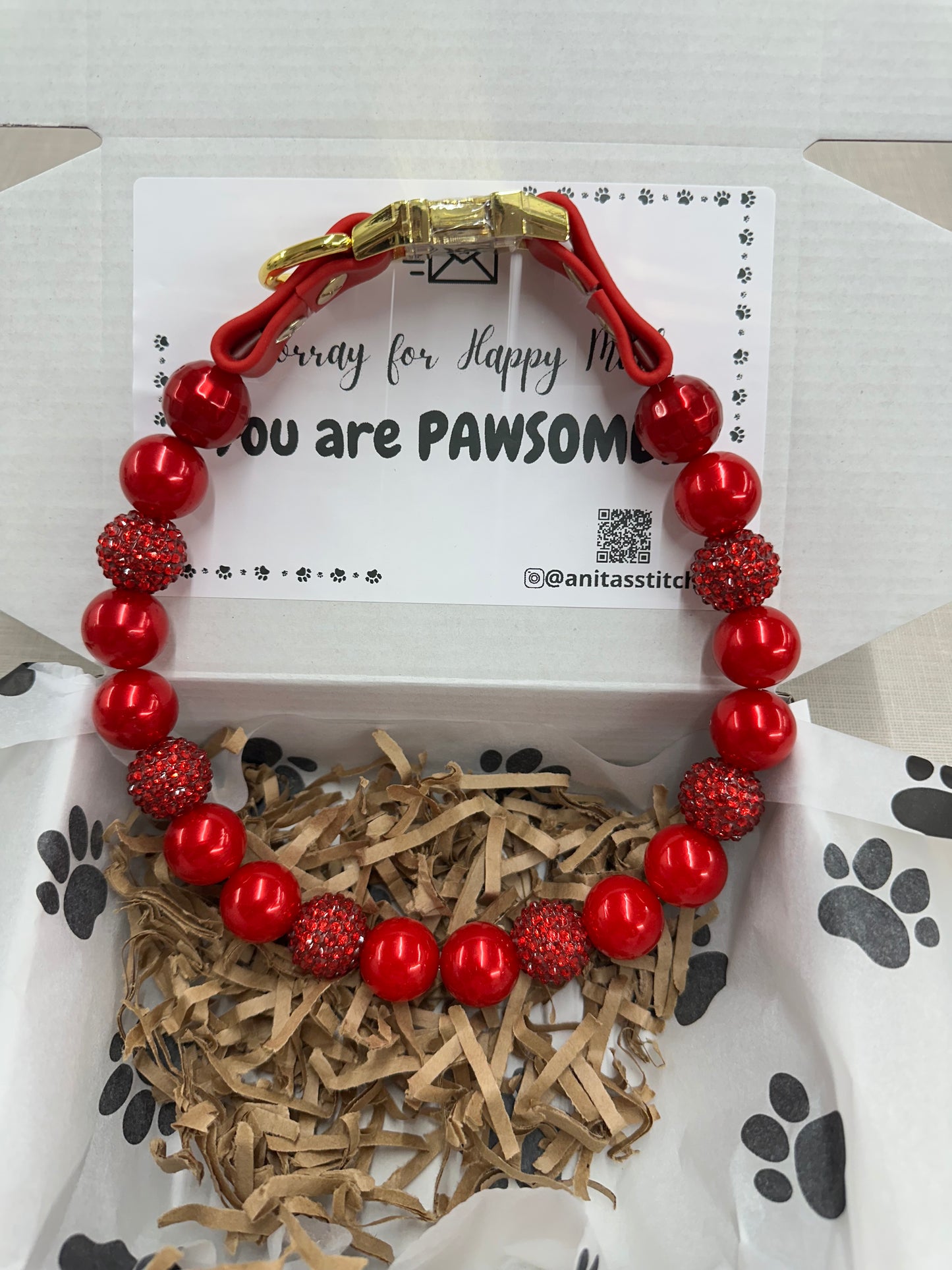 Beaded red dog collar