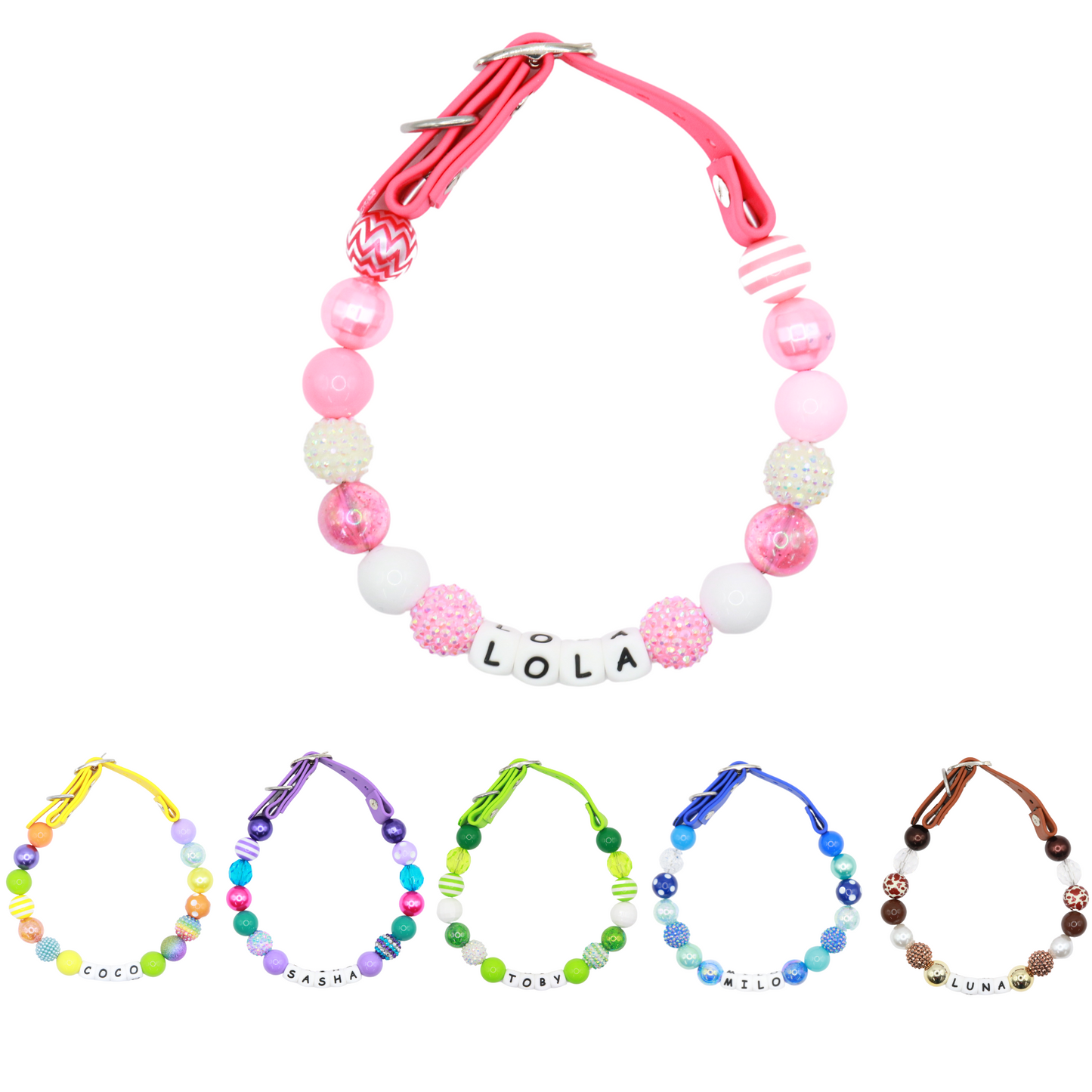 Adjustable Beaded Name Dog Collar-Rhinestone Beads 20MM