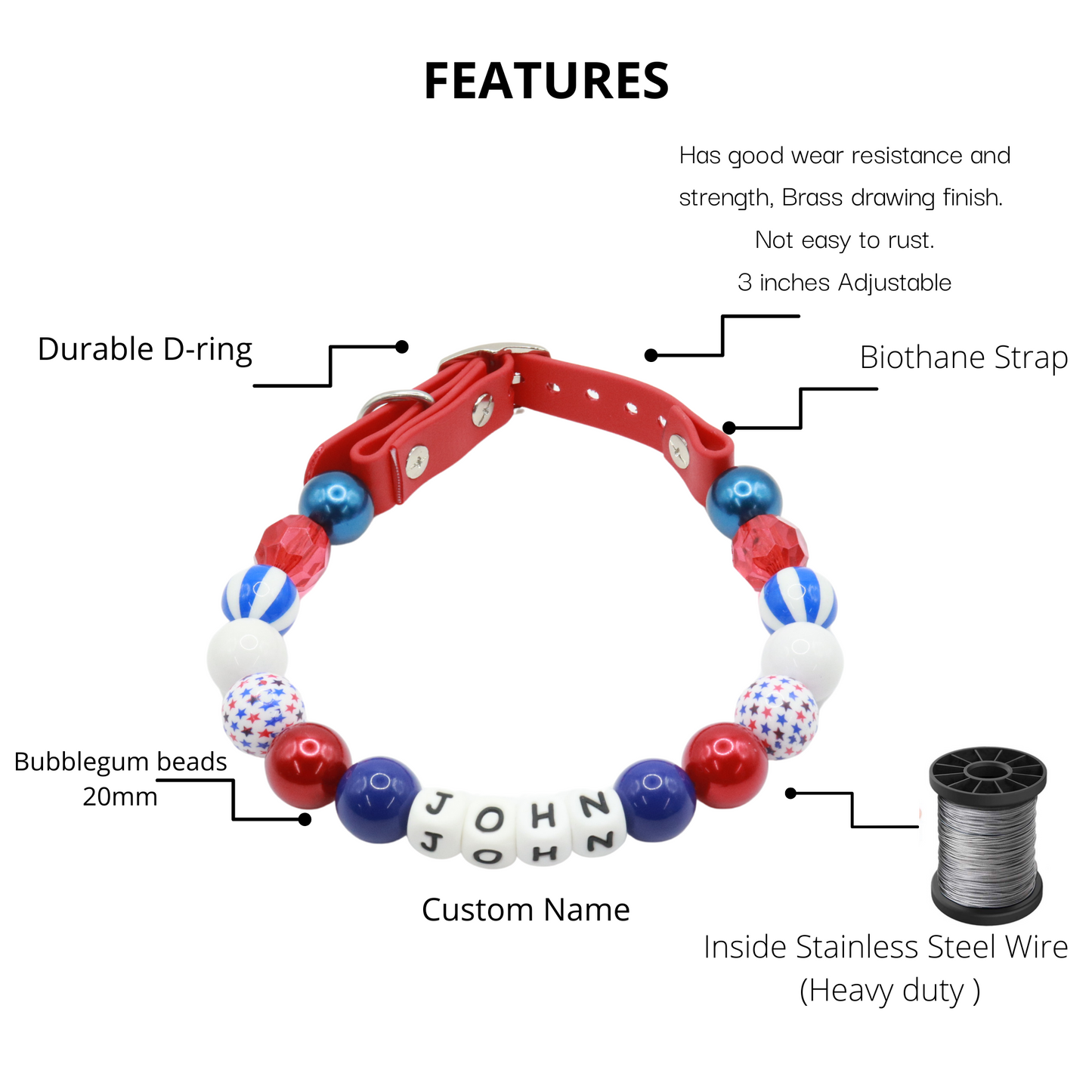 ¡Diseña tu propio collar AJUSTABLE para perros o gatos! Nombre, cuentas y correa personalizados