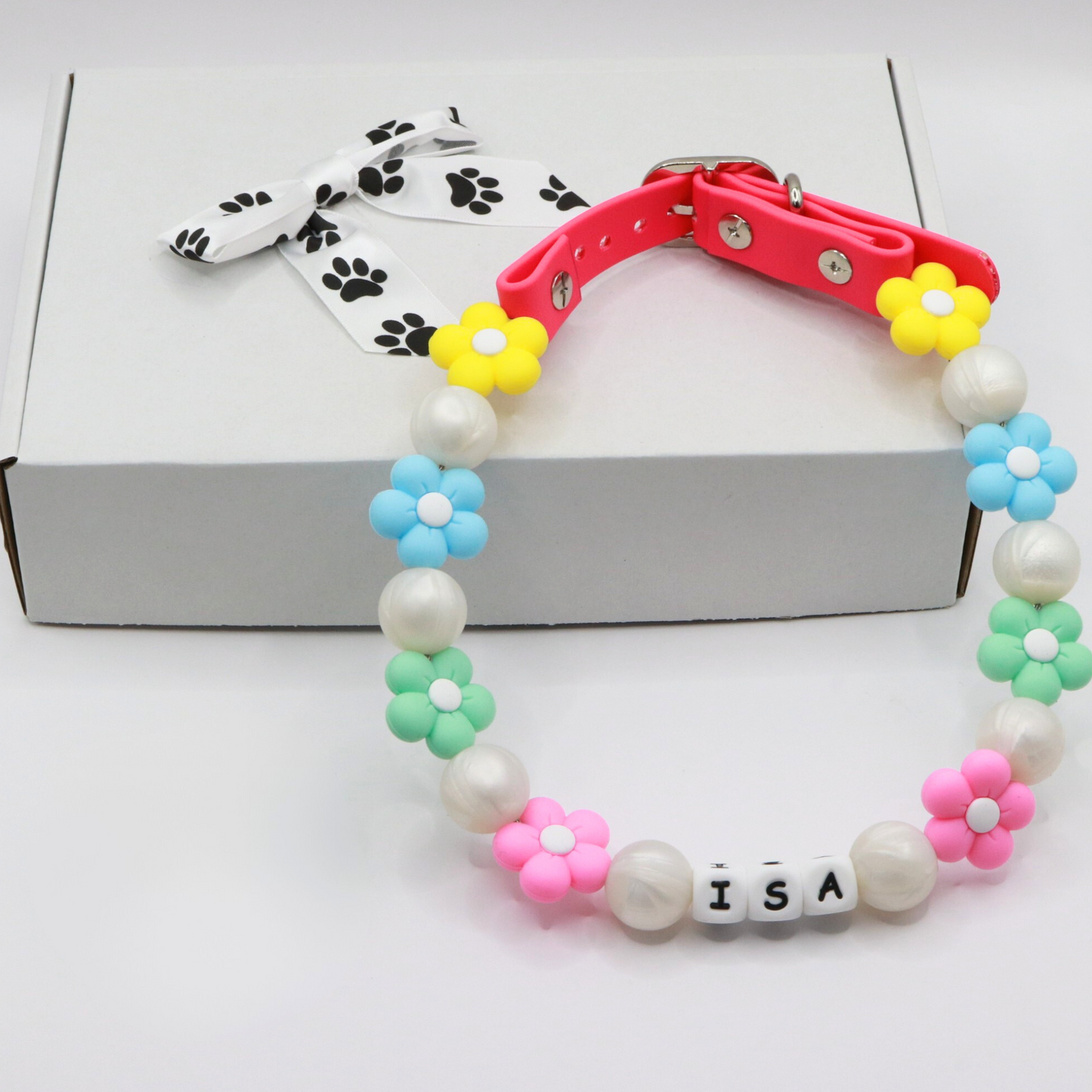 ¡Diseña tu propio collar AJUSTABLE para perros o gatos! Nombre, cuentas y correa personalizados