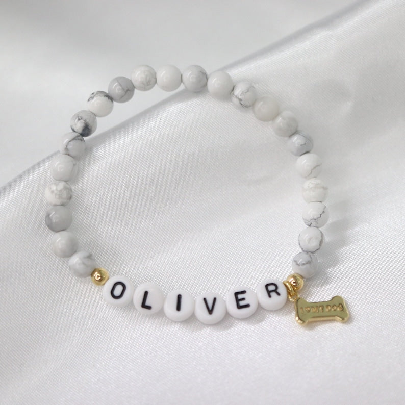 Custom dog name bracelet-Gold hanging bone