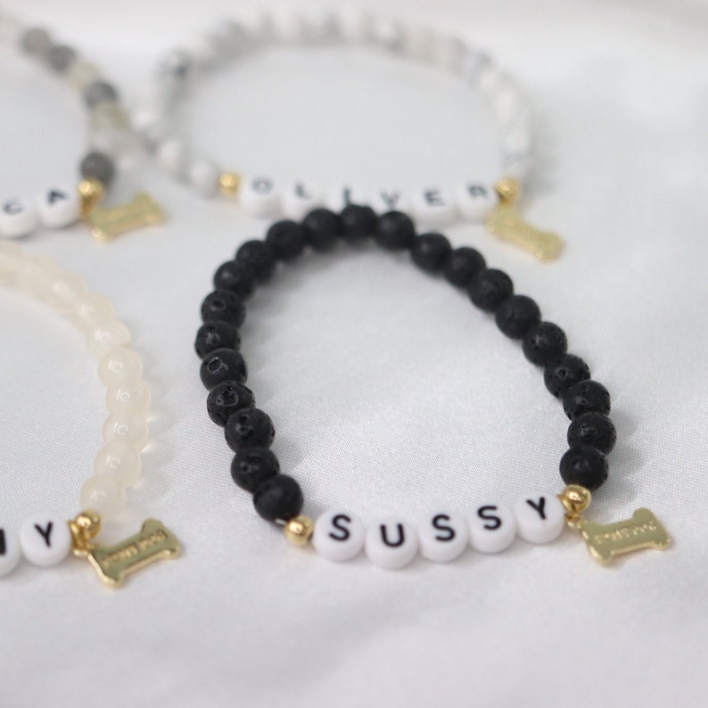 Custom dog name bracelet-Gold hanging bone