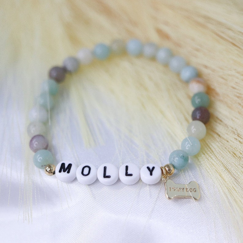 Custom dog name bracelet-Gold hanging bone