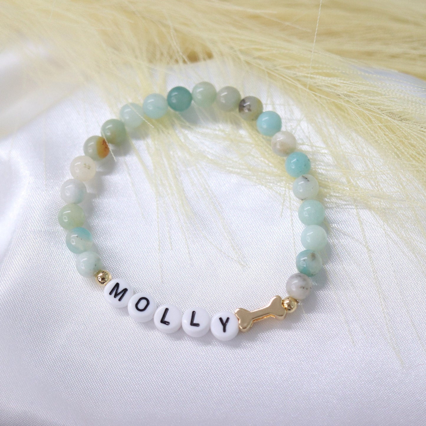 Pulsera personalizada con nombre de perro - Hueso dorado