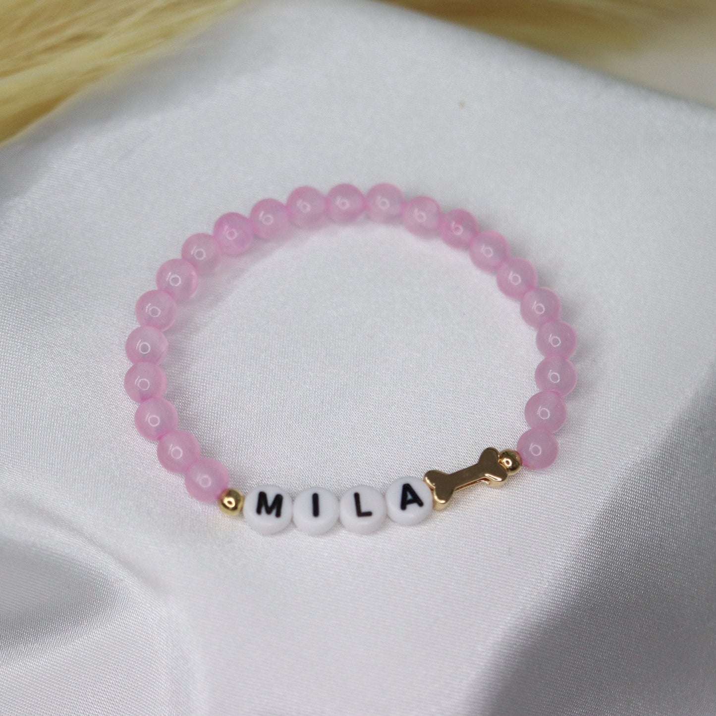 Pulsera personalizada con nombre de perro - Hueso dorado