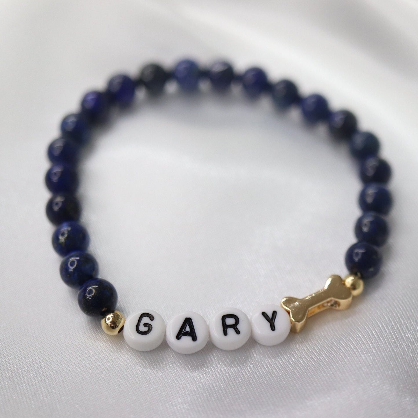 Pulsera personalizada con nombre de perro - Hueso dorado