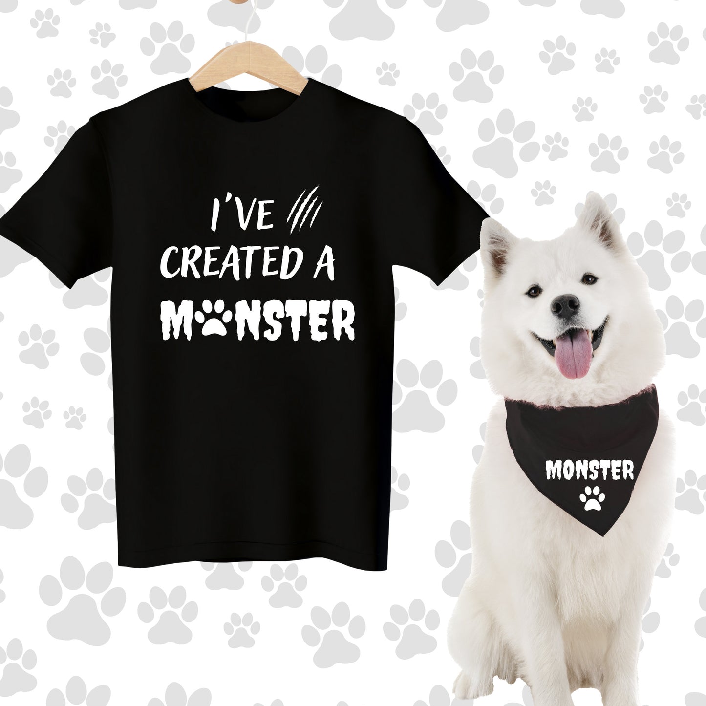 Camisa divertida a juego para perro y dueño y bandana para perro - Monster