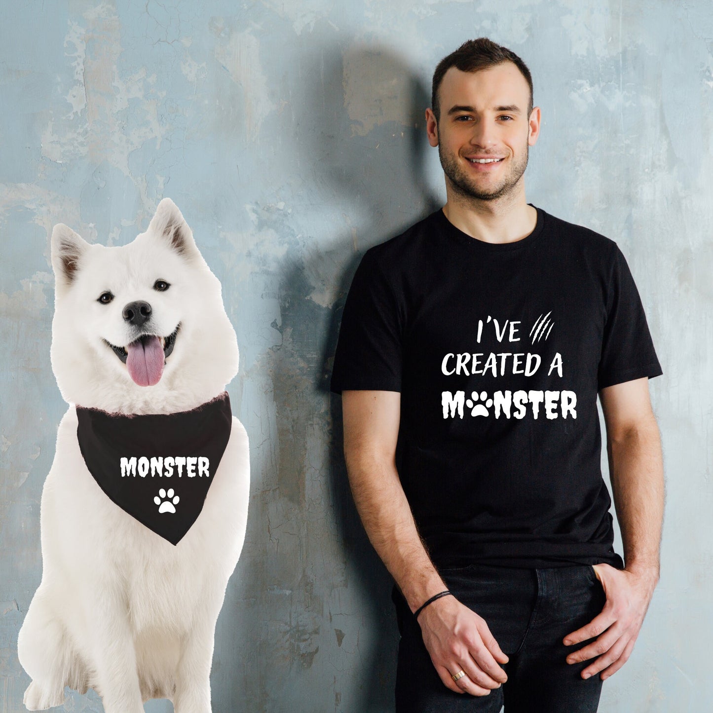 Camisa divertida a juego para perro y dueño y bandana para perro - Monster