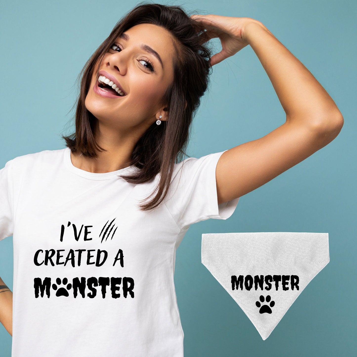 Camisa divertida a juego para perro y dueño y bandana para perro - Monster