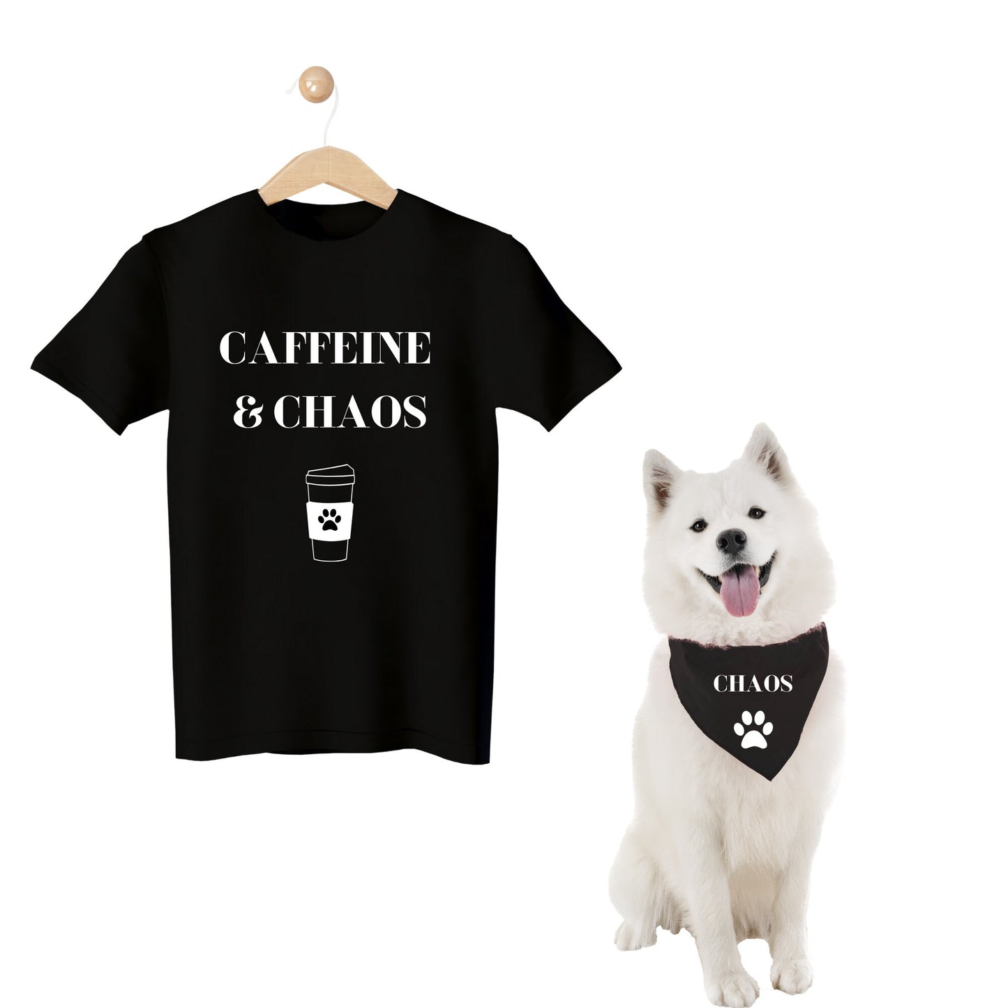 Camisa divertida y bandana para perro a juego con su perro y su dueño - Caffeine & Chaos