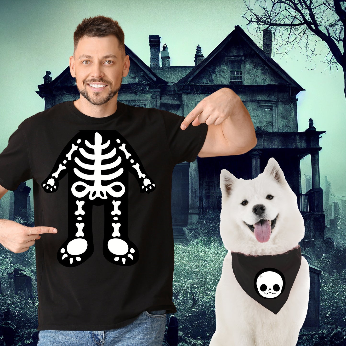 Disfraces de Halloween a juego para perros y dueños: esqueleto