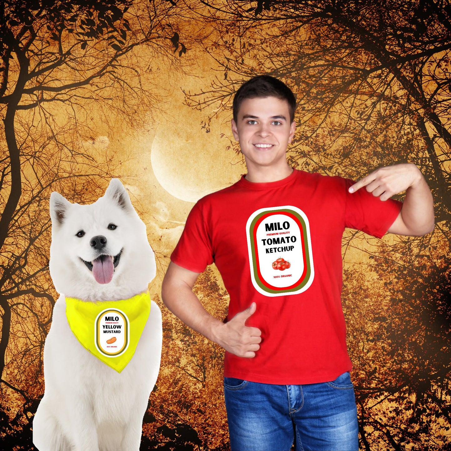 Disfraces de Halloween a juego para perros y dueños: ketchup y mostaza