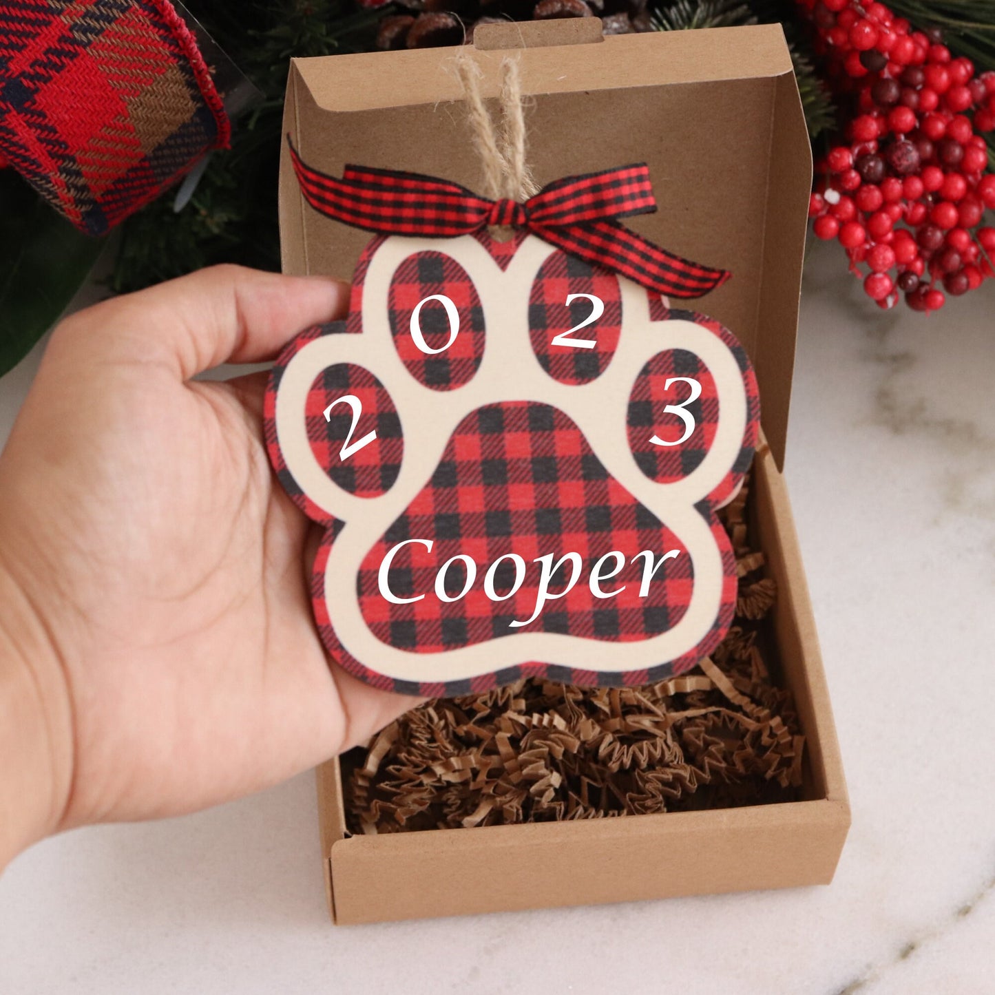 Custom Dog Name Paw Print Ornament