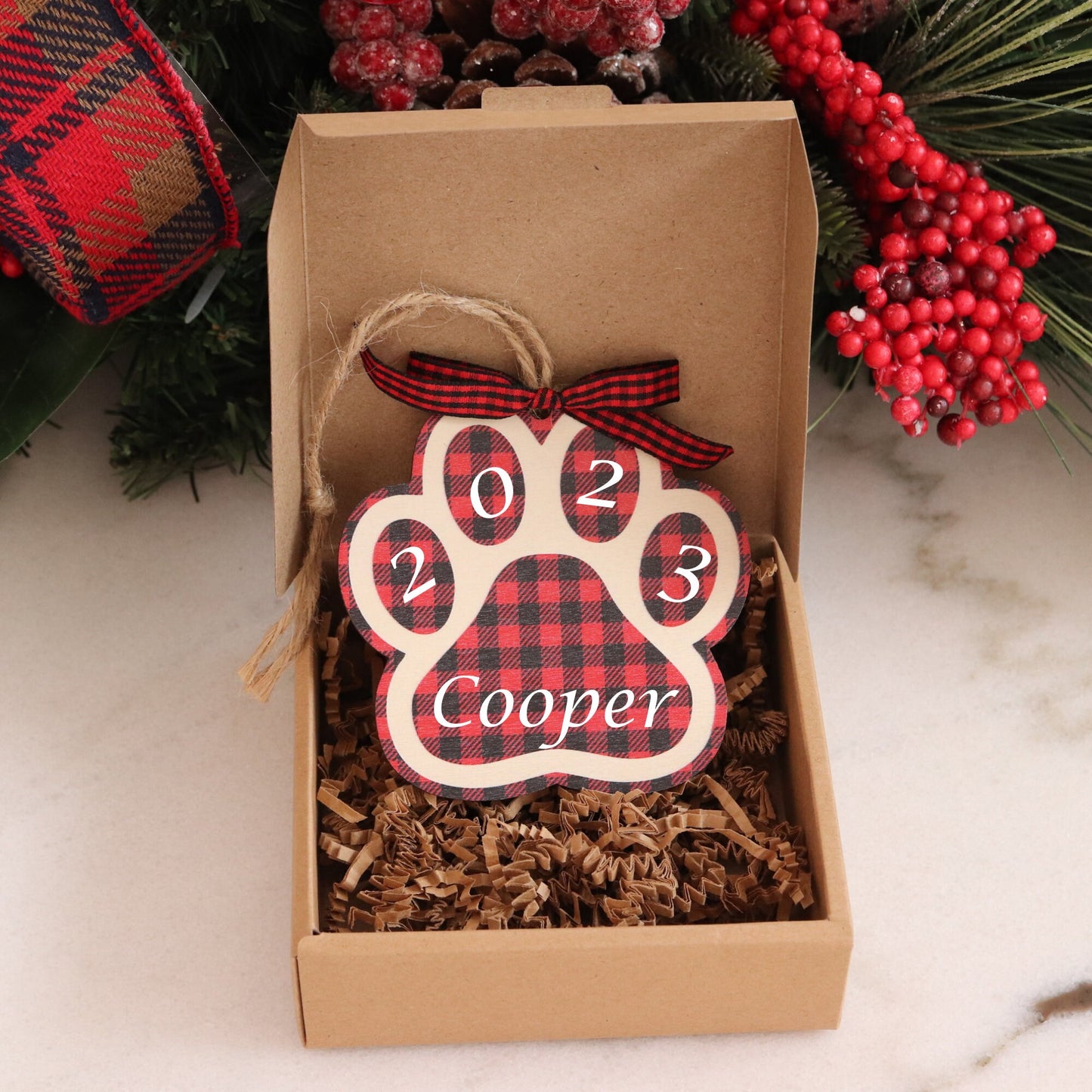 Custom Dog Name Paw Print Ornament