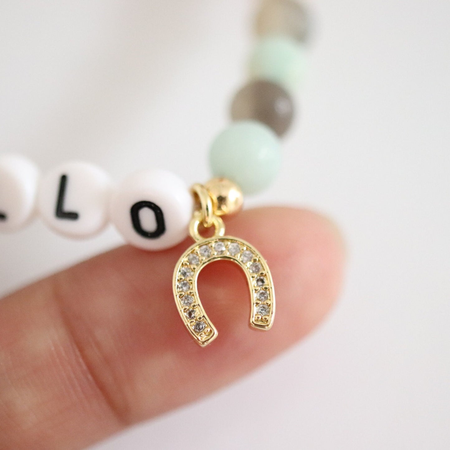 Custom Horse Name Stone Bracelet-Gold Horseshoe