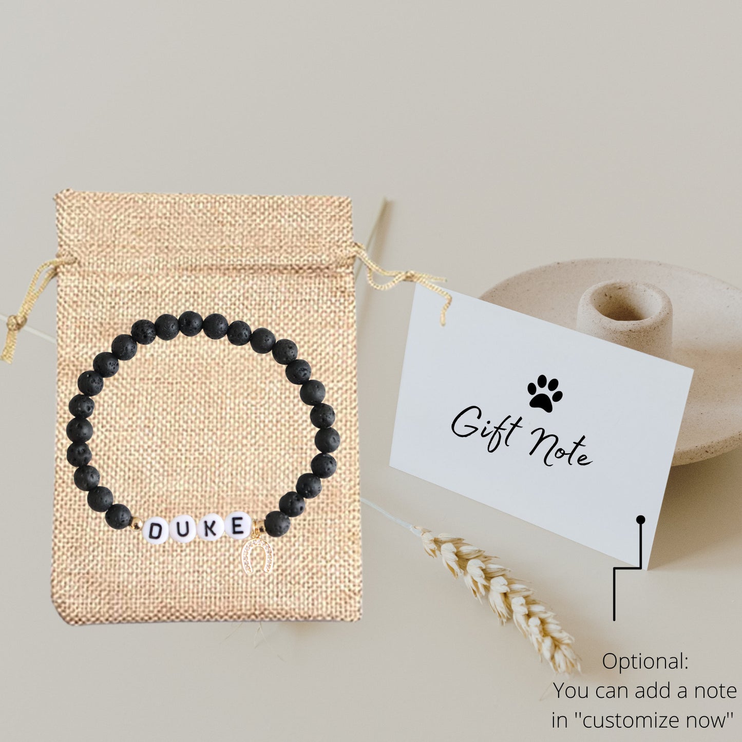 Custom horse name stone bracelet- Silver Horseshoe