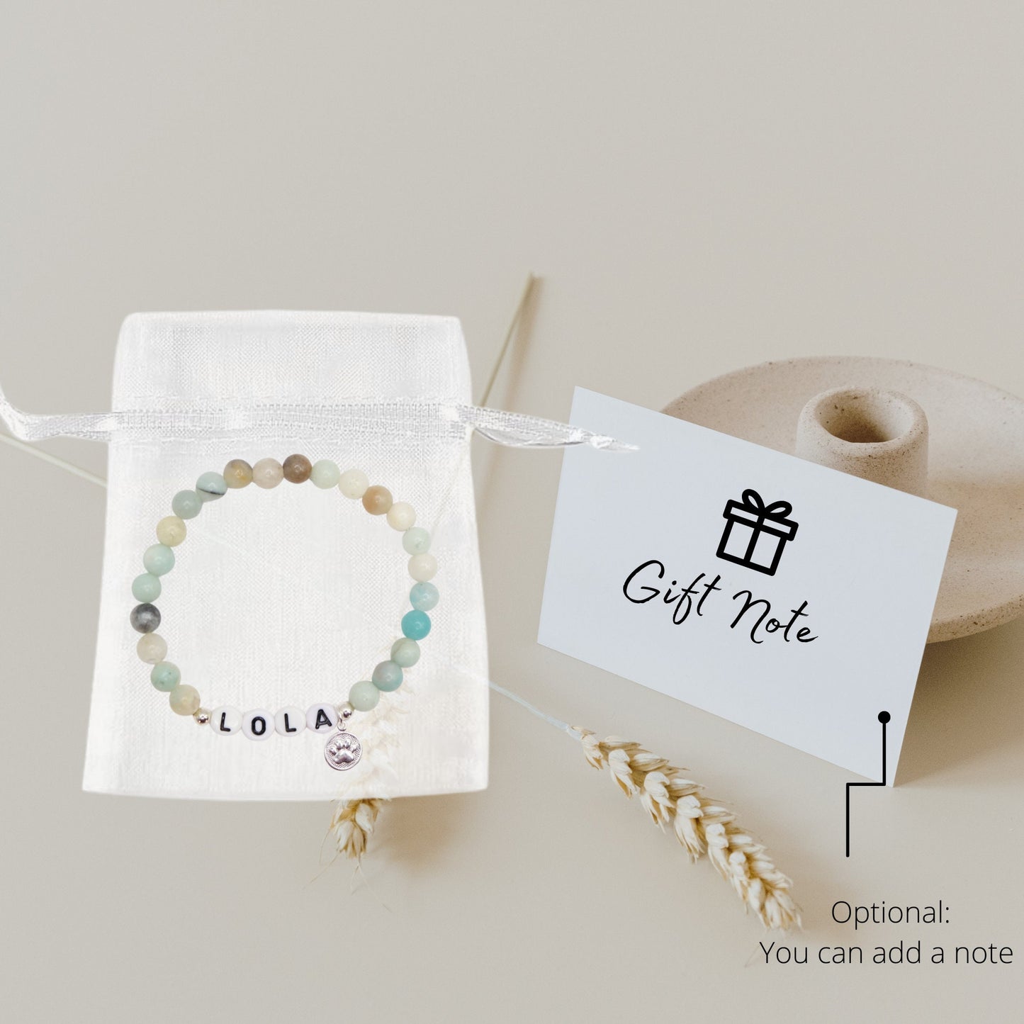 Pulsera personalizada con nombre de perro o gato: huella de pata plateada