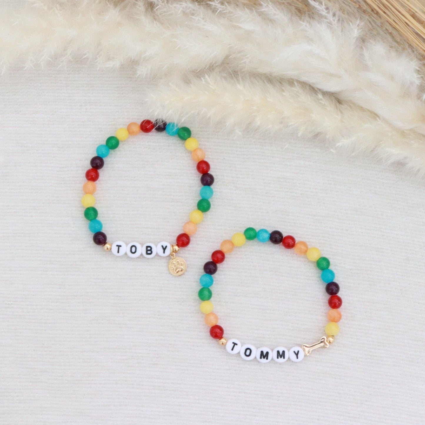 Pulsera de arcoíris personalizada con nombre de perro