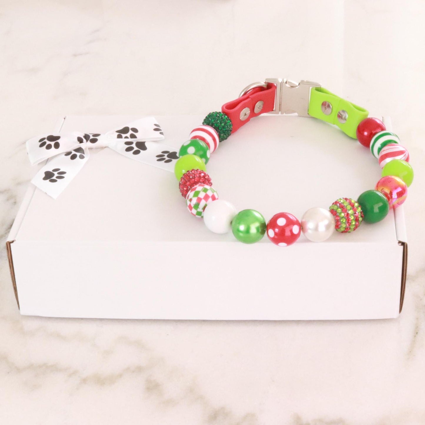 Christmas beaded dog collar- Bubblegum Beads