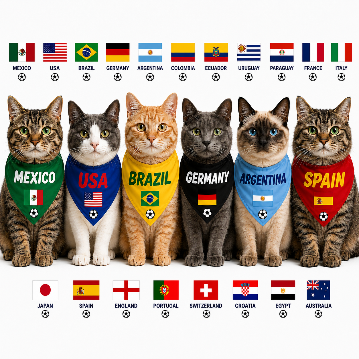 Dog & cat soccer bandana with country flag