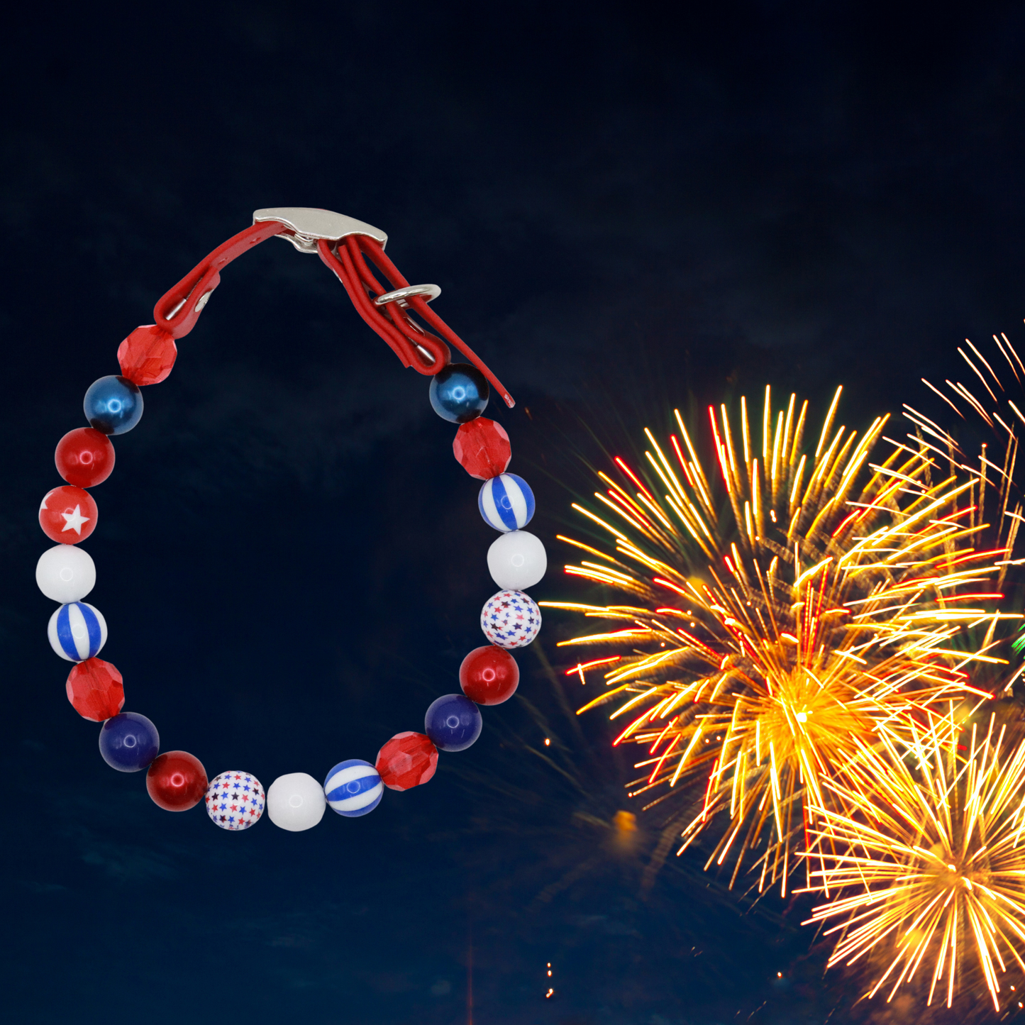 Adjustable shiny Beaded 4th july Dog Collar