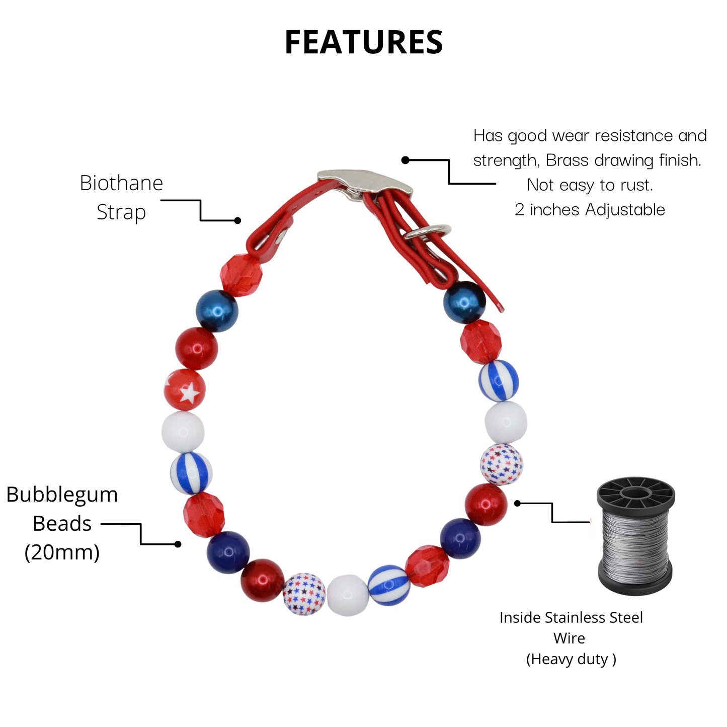 Adjustable shiny Beaded 4th july Dog Collar