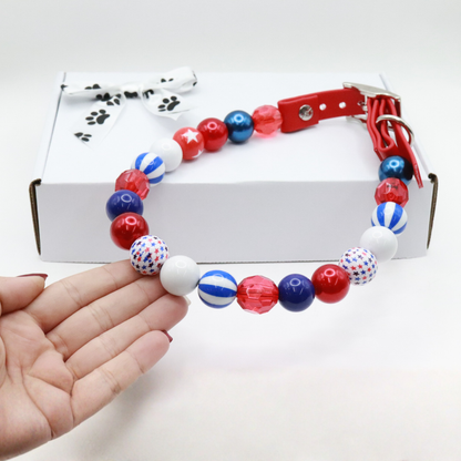 Adjustable shiny Beaded 4th july Dog Collar