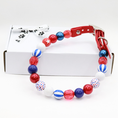 Adjustable shiny Beaded 4th july Dog Collar