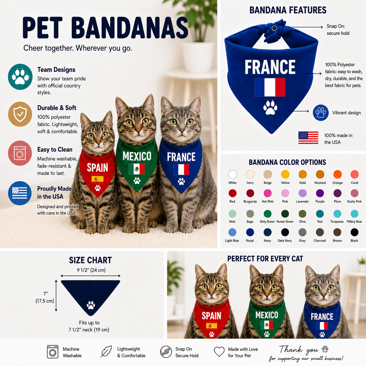 Dog & cat soccer bandana with country flag