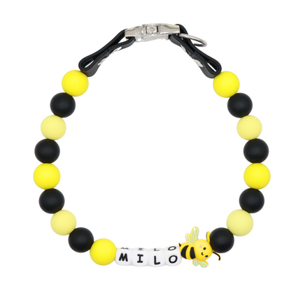 Beaded Name Bee Dog Collar - Quick Release Black Strap