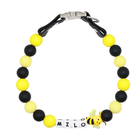 Beaded Name Bee Dog Collar - Quick Release Black Strap