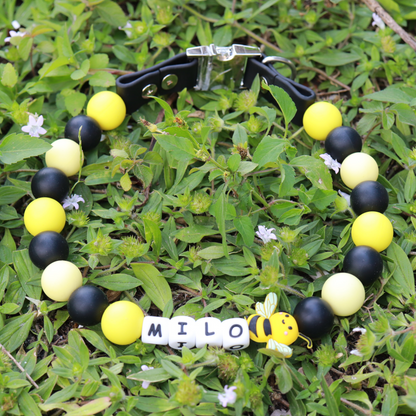 Beaded Name Bee Dog Collar - Quick Release Black Strap