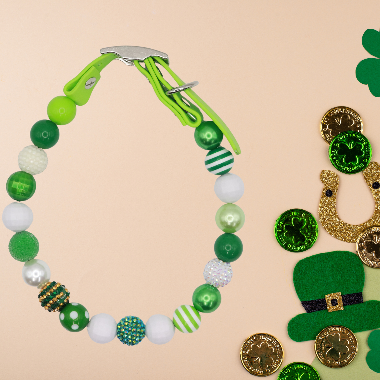 Adjustable Shiny Beaded St Patrick Dog Collar