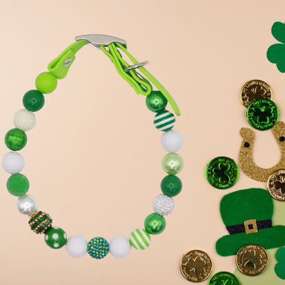 Adjustable Shiny Beaded St Patrick Dog Collar