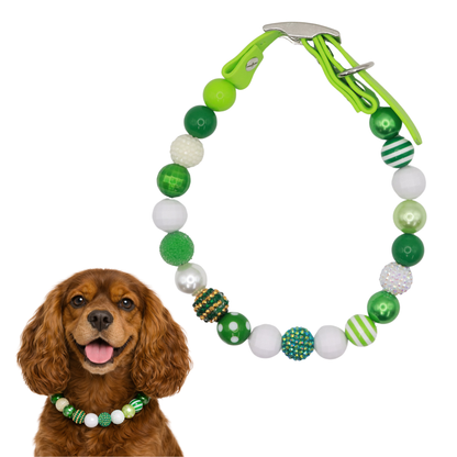 Adjustable Shiny Beaded St Patrick Dog Collar