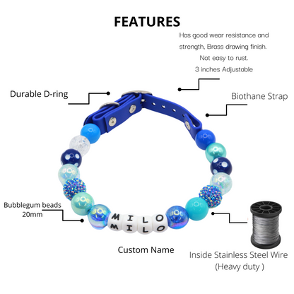 Adjustable Beaded Name Dog Collar-Rhinestone Beads 20MM