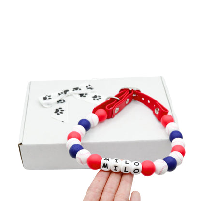 Baseball Beaded Name Dog Collar- Adjustable