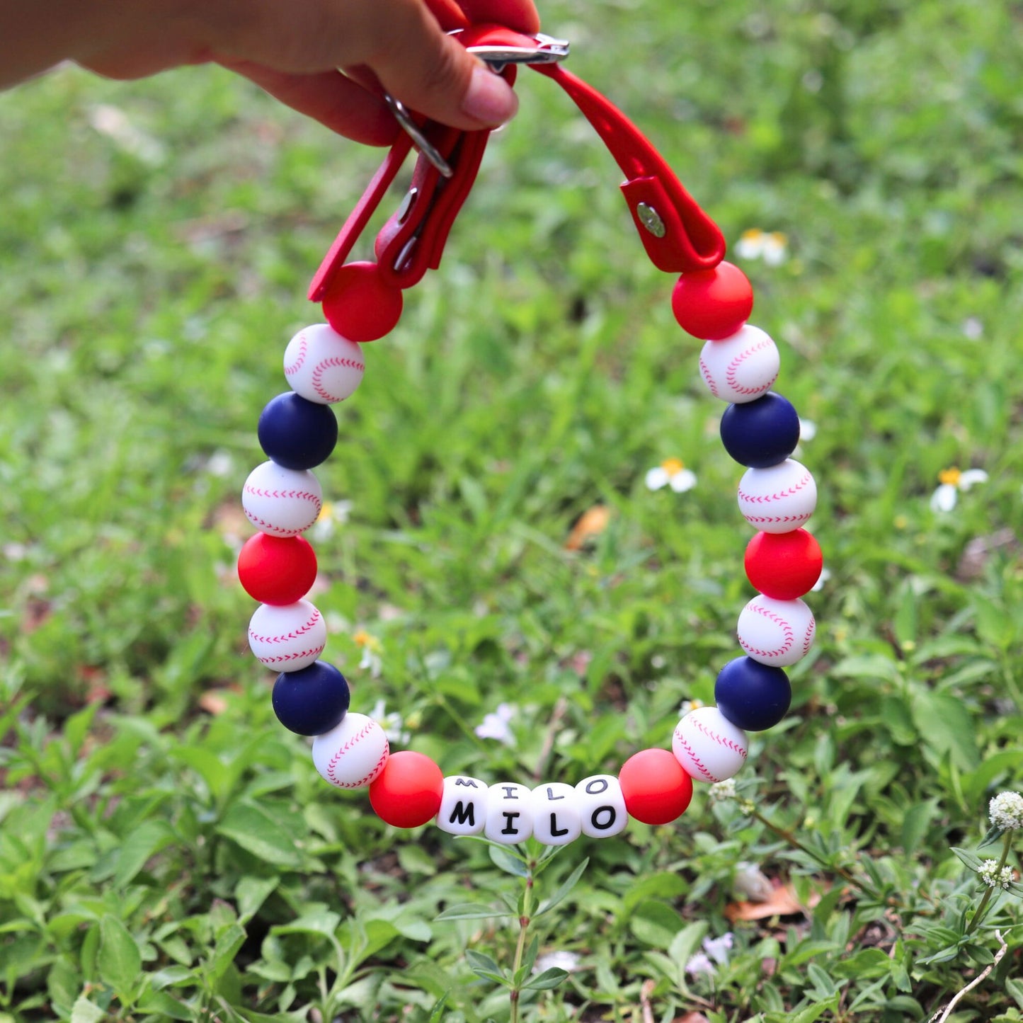 Baseball Beaded Name Dog Collar- Adjustable