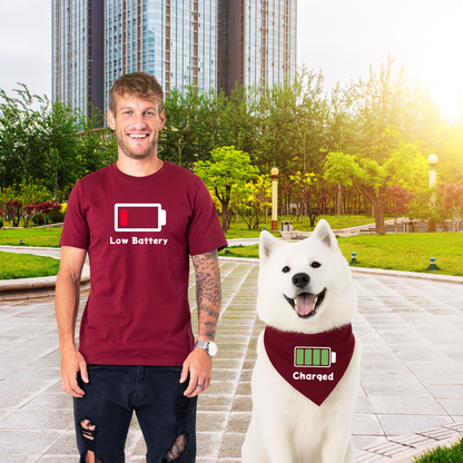 Dog And Owner Matching Funny Shirt And Dog Bandana- Low Battery