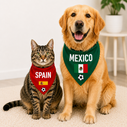 Dog & cat soccer bandana with country flag