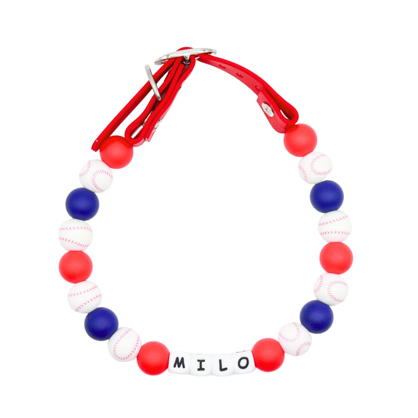 Baseball Beaded Name Dog Collar- Adjustable