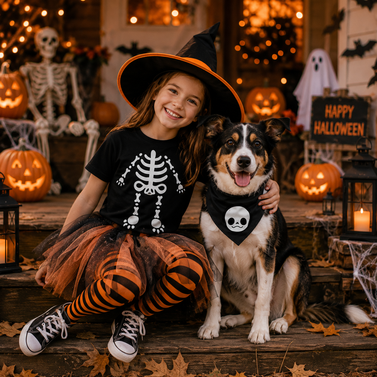 Disfraces de Halloween a juego para perros y dueños: esqueleto