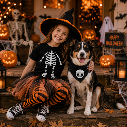 Disfraces de Halloween a juego para perros y dueños: esqueleto