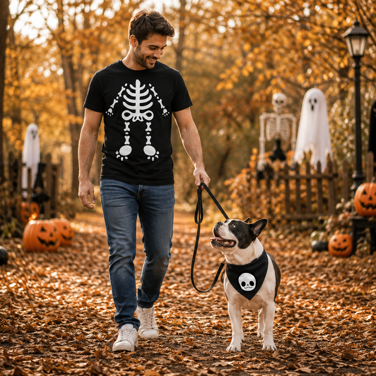 Disfraces de Halloween a juego para perros y dueños: esqueleto
