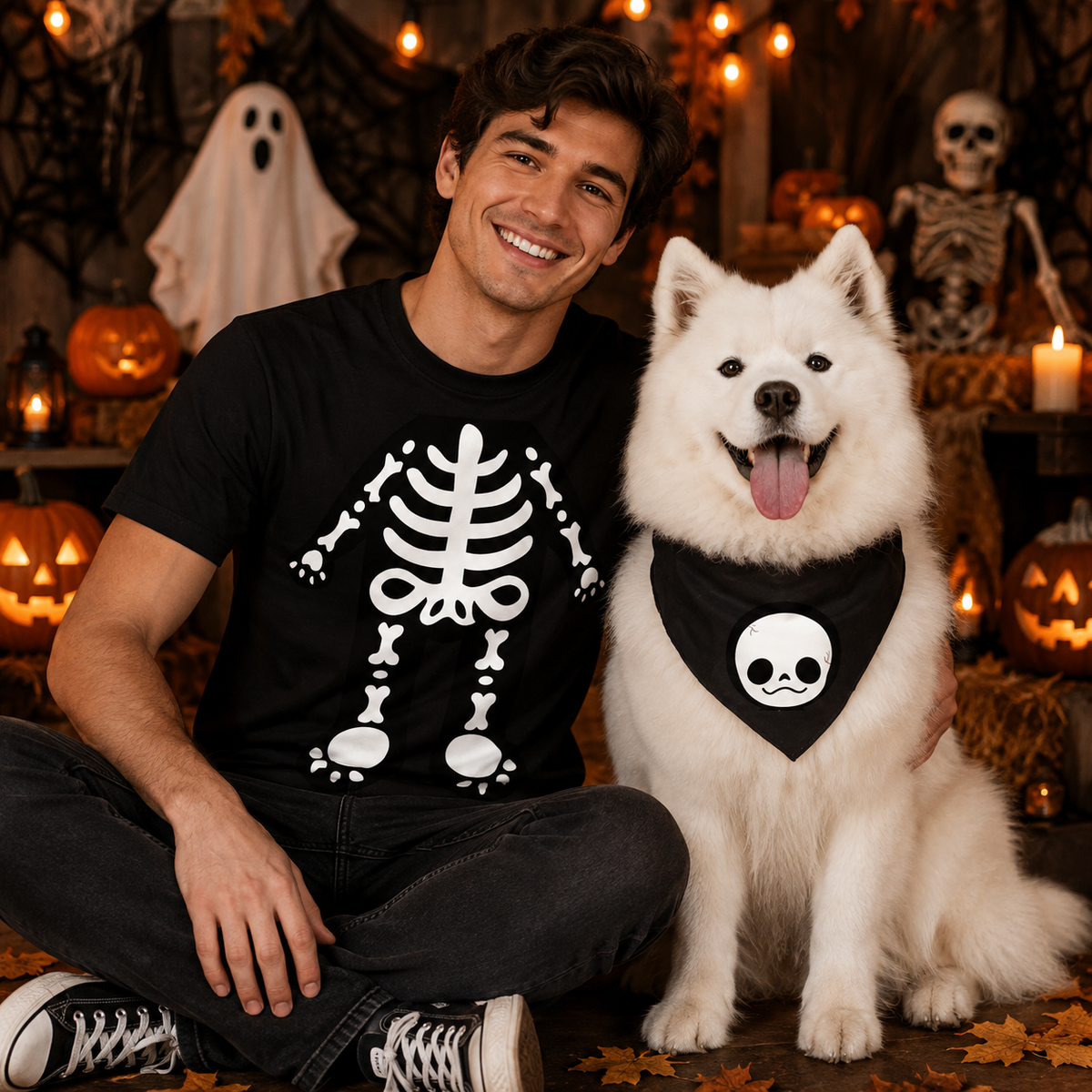 Disfraces de Halloween a juego para perros y dueños: esqueleto