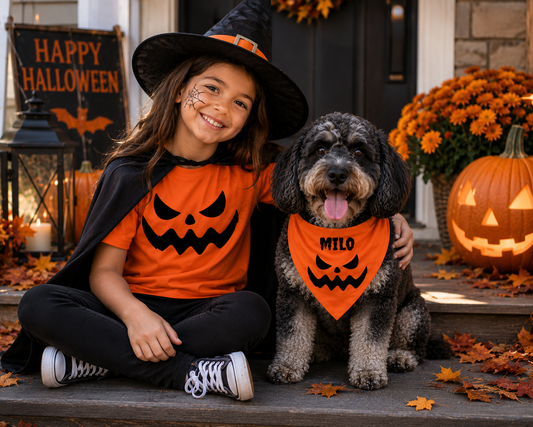 Disfraces de Halloween a juego para perros y dueños: calabazas