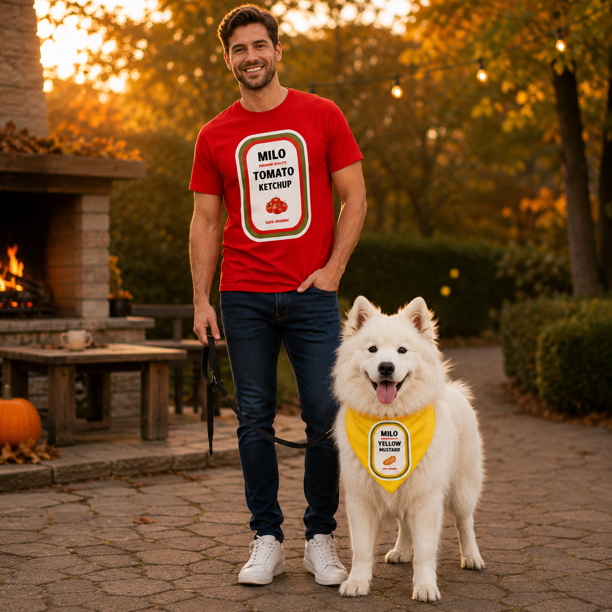 Dog And Owner Matching Halloween Costumes- Ketchup And Mustard